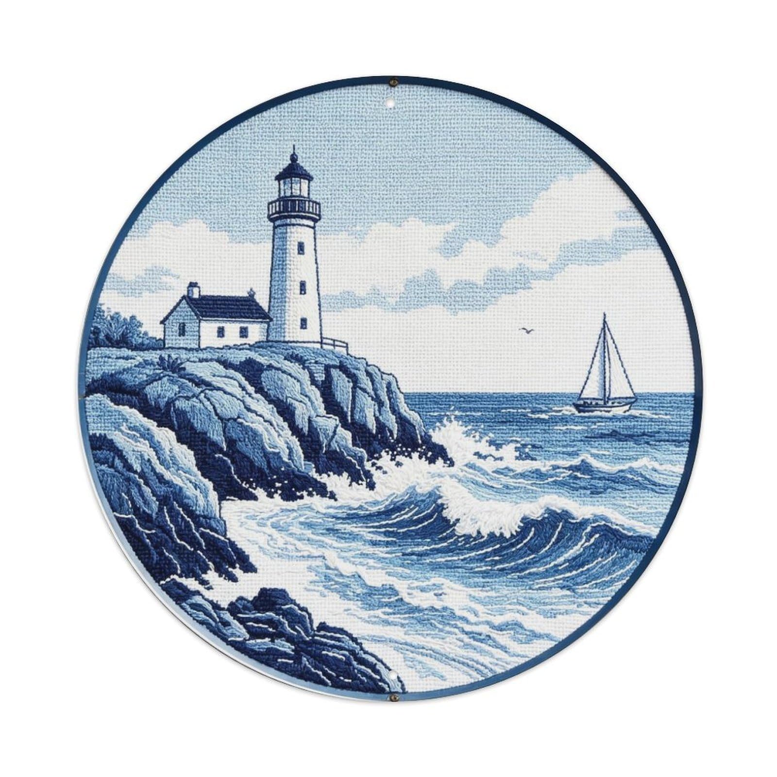 Coastal Lighthouse Embroidery Metal Tin Sign Plaque