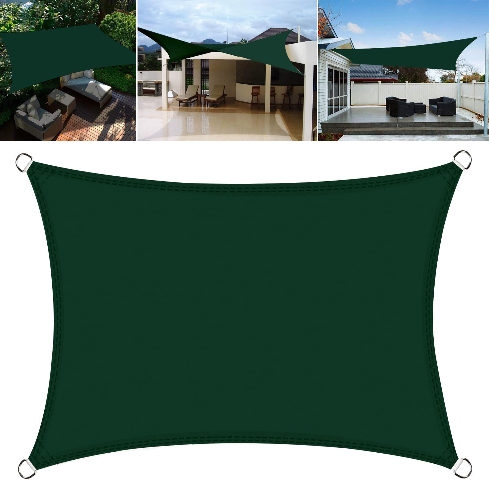 Voile d'ombrage imperméable 2.5 x 5 m avec protection solaire totale polyester vert