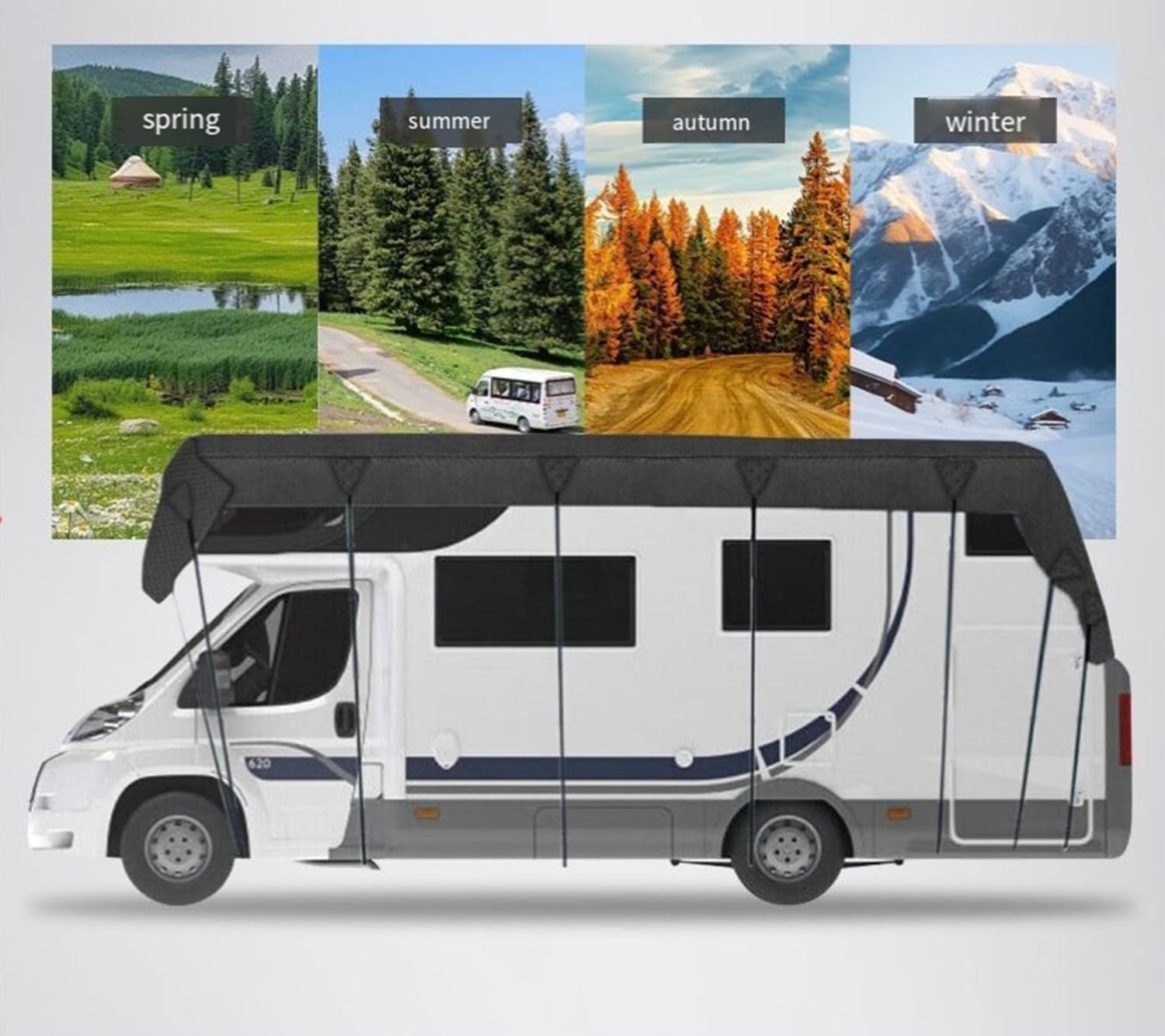 FUELIX Cubierta De Techo Resistente para Autocaravana Lona Impermeable 210D, Funda Caravana Cubierta Techo Autocaravana Protección contra La Nieve Y La Lluvia 7.5 * 3m