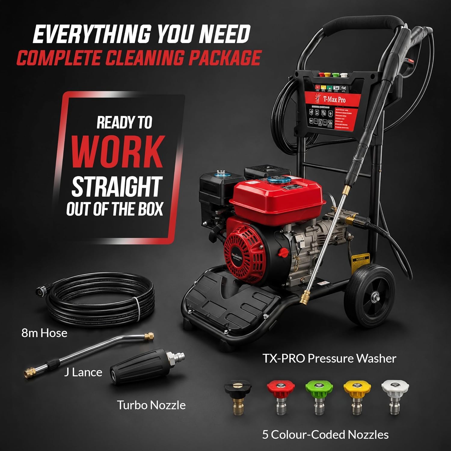 Dealourus Potente limpiador a presión de gasolina de alto rendimiento, 8,0 HP, fácil de arrancar, resistente con ruedas grandes, ideal para trabajos pesados