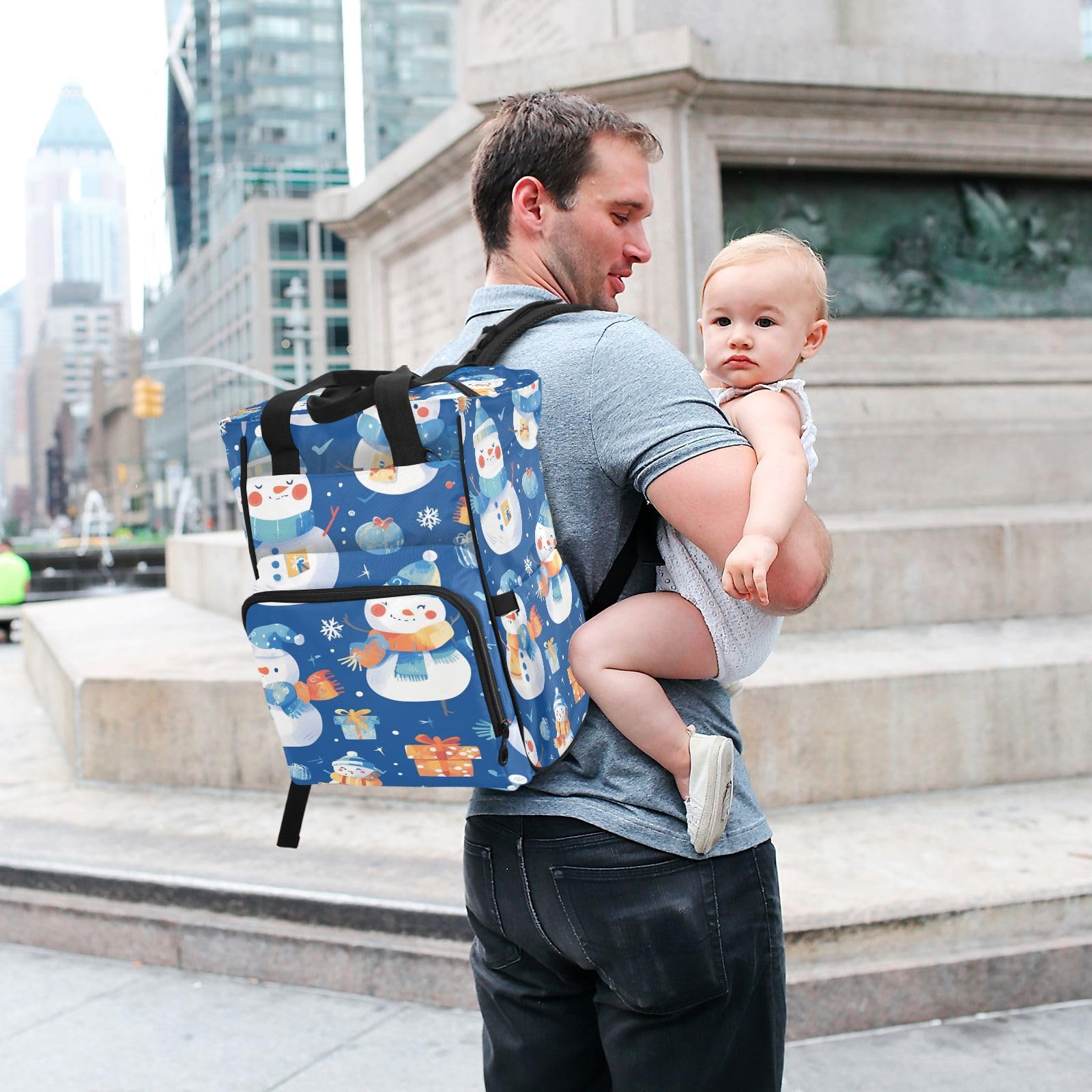 MuñEcos De Nieve Festivos Alegres Vacaciones Mochilas de Pañales para Gran Capacidad Pañal Bolso Mochila para Viajar al Aire Libre Mamá y Papá
