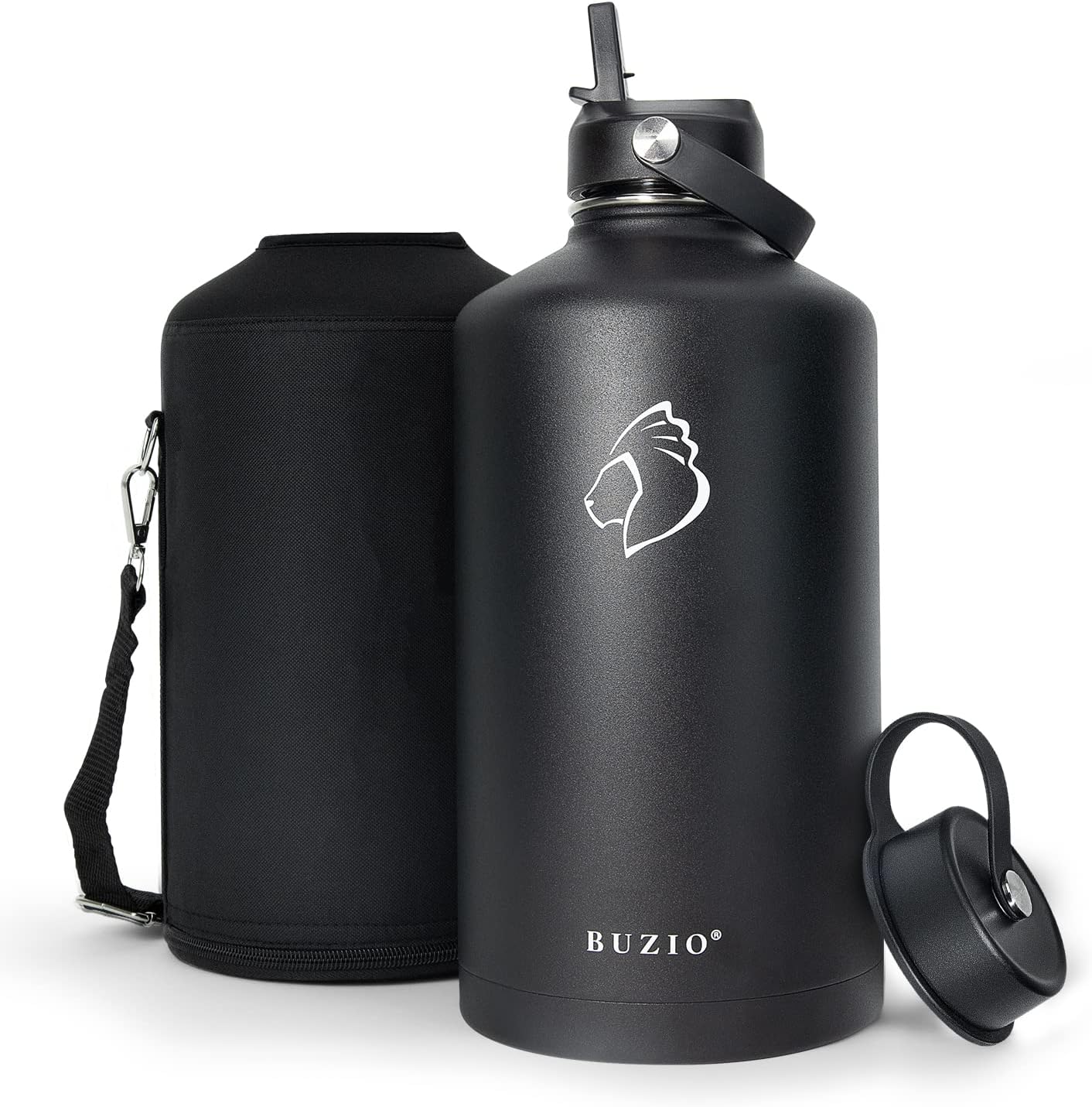 BUZIO Insulated Gallon Water Bottle with Straw Lid, 128oz Water Jug Stainless Steel Double Wall