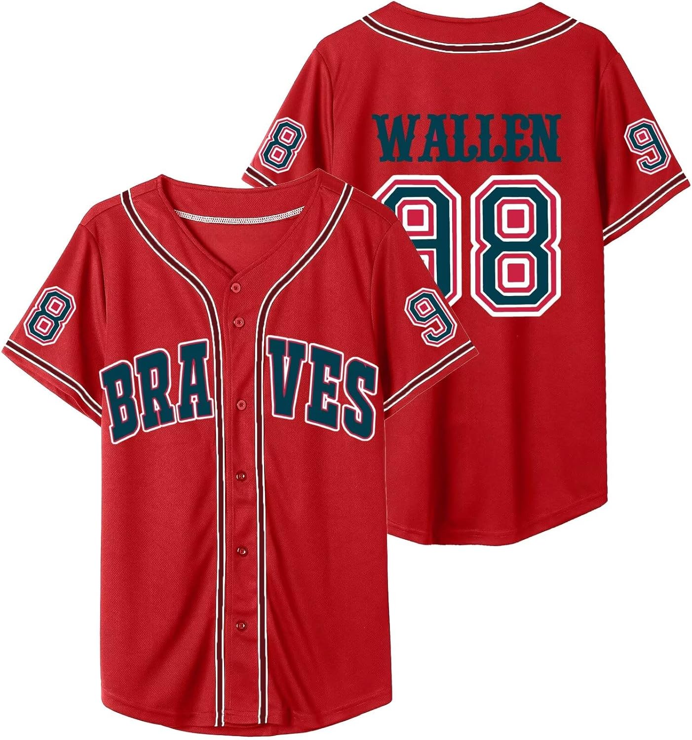 Mens 98 Baseball Jersey Country Vintage Music Shirts Fan Tshirts Button Down Hipster Hip Hop Sports Uniforms