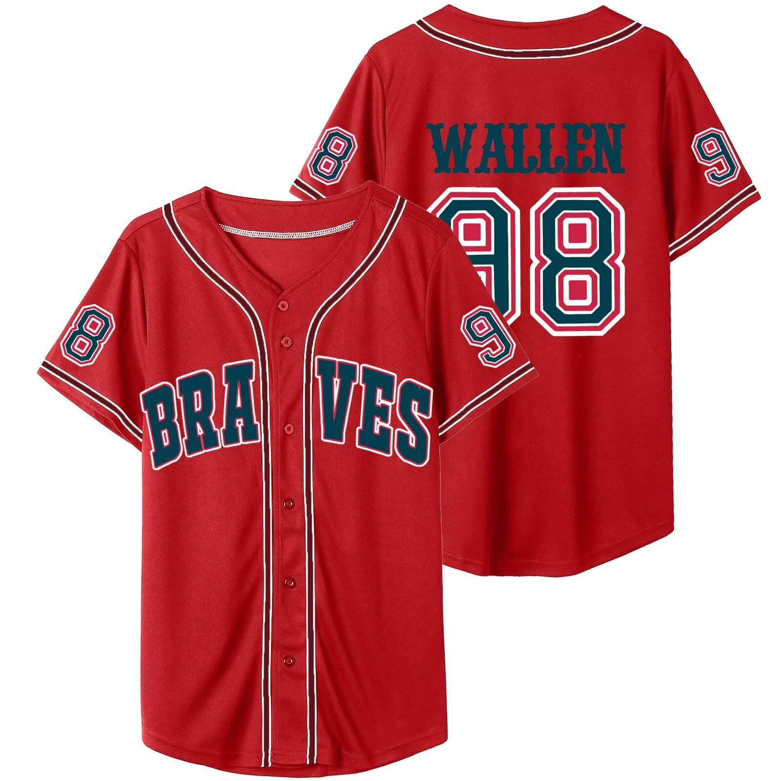 Mens 98 Baseball Jersey Country Vintage Music Shirts Fan Tshirts Button Down Hipster Hip Hop Sports Uniforms