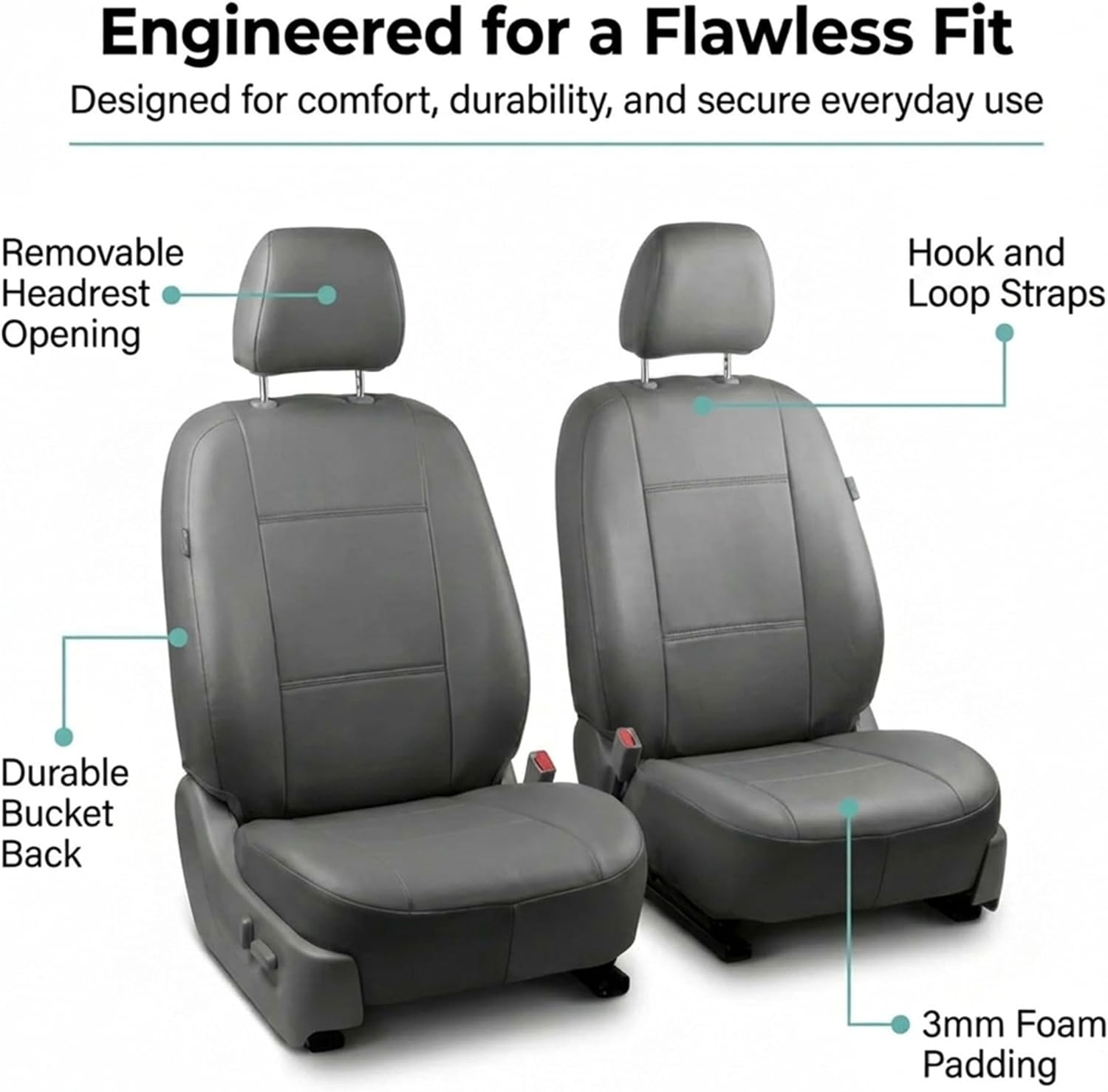 FH Group Car Seat Covers PU Leather Automotive Seat Covers Front Set, Gray Seat Covers Pair Set with Gift Universal Fit Interior Accessories for Cars Trucks and SUVs