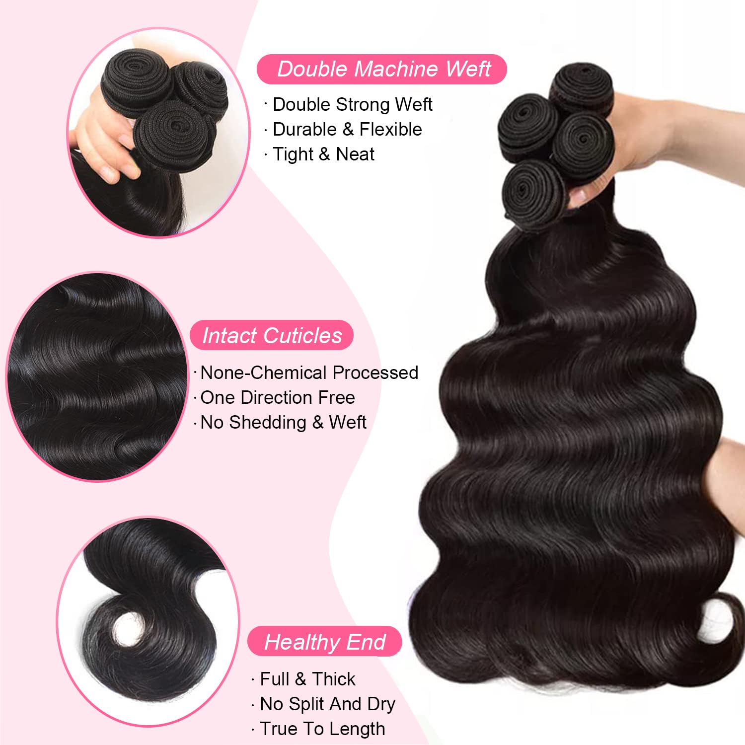 Human Hair Bundles 26 26 26 Inch Body Wave 3 Bundles Human Hair 12A Grade 100% Unprocessed Brazilian Virgin Hair Bundles Human Hair Extensions for Women Natural Black Color
