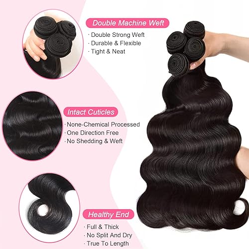 Miniatura 2 de Hswpawk - Extensiones de cabello humano ondulado de 18, 18, 18, 18 pulgadas, 3 manojos de cabello humano grado 12A, 100% sin procesar, extensiones