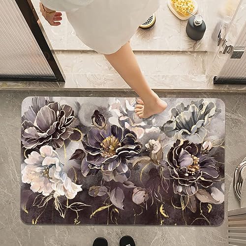 DJSOK Alfombra de baño, pintura al óleo con rosa de flores, antideslizante, súper absorbente, de secado rápido, para debajo de la puerta, fácil de