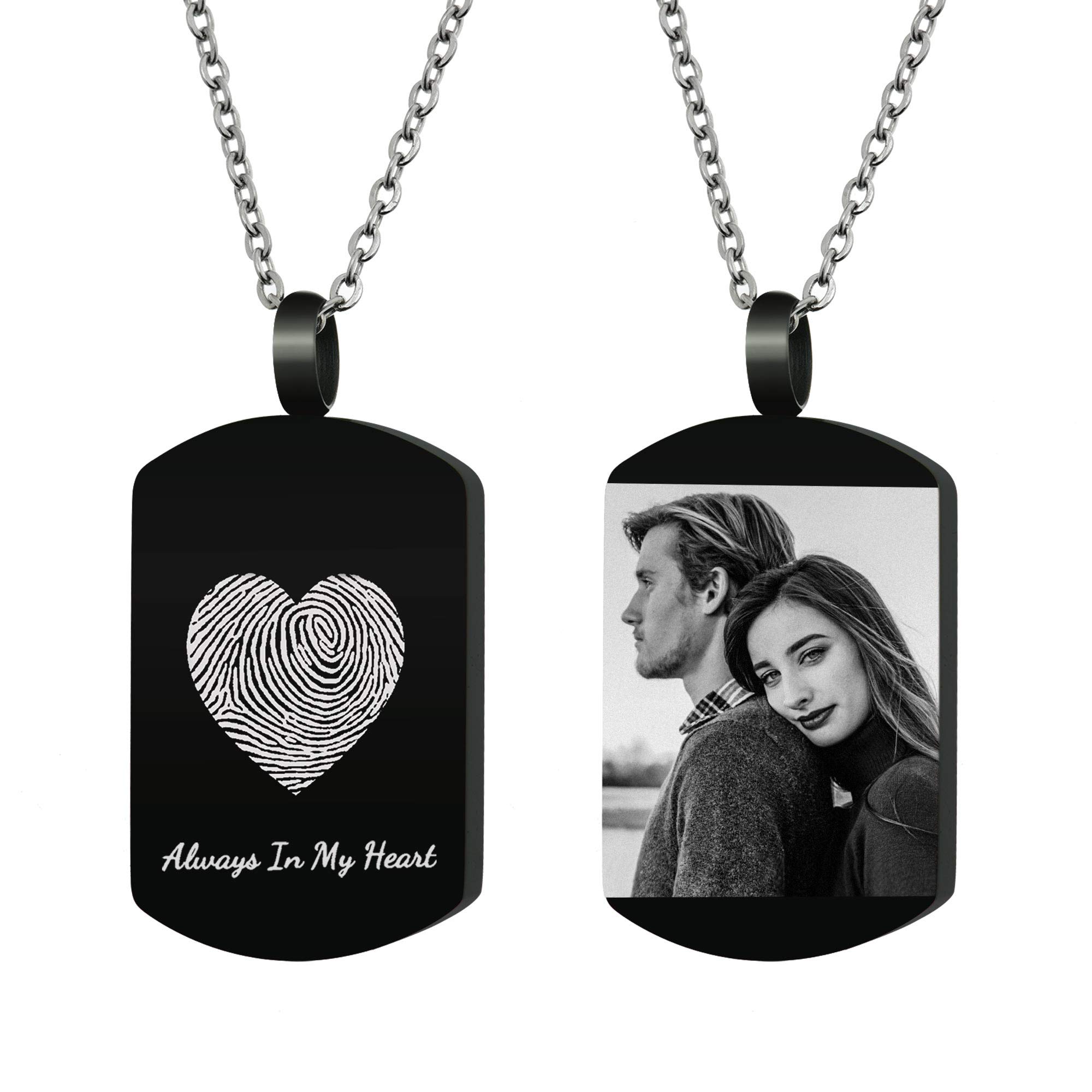 Dreambell Personalized Fingerprint Thumbprint Jewelry Photo Engraved Custom Dog Tag Urn Memorial Pendant for Ashes Cremation Holder Container Chain Necklace