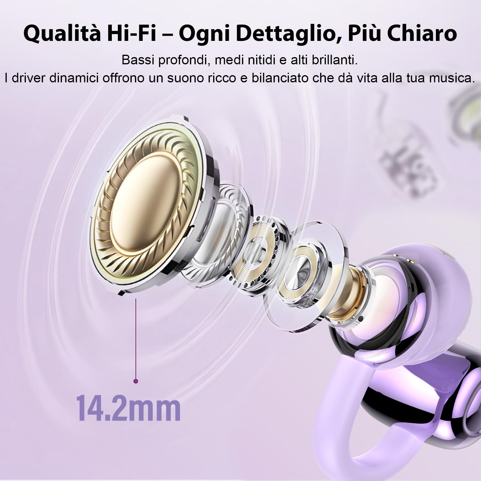 Cuffie Bluetooth 5.4, Auricolari Open Ear Cuffie Clip-On, 48 Ore Cuffiette Conduzione Ossea, DNN Noise Cancelling, Comfort Adattivo, Audio Immersivo, Auricolari Bluetooth con 4 Mic, Impermeabili IPX7