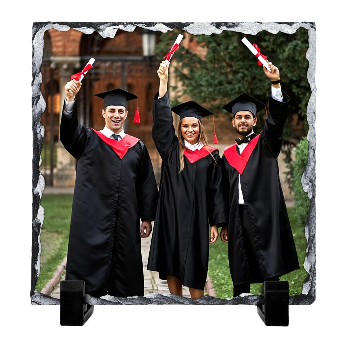 Shopquality4u White Personalised Slate Photo 15 X 15Cm Rock Slate Picture Personalised Gift For Her Him Custom Gifts For Birthday Anniversary Christmas Wedding Valnetines Day Mothers Day (Square)