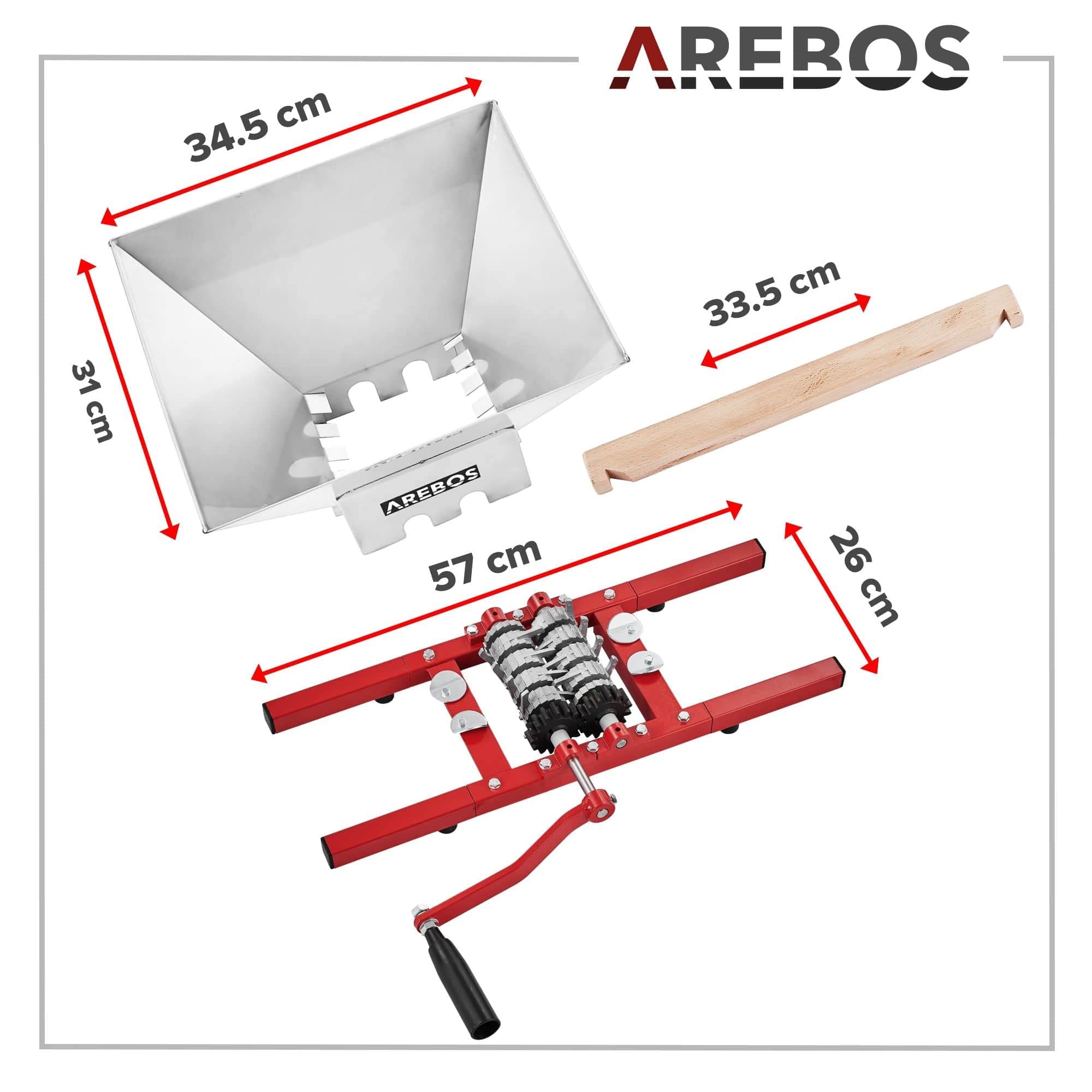 Arebos Obstpresse 18L und Obstmühle 7L | Manuelle Saftpresse I Beerenpresse inkl. Presstuch, Druckplatte und Metallspindel I Für jegliche Arten von Saft & Gemüse