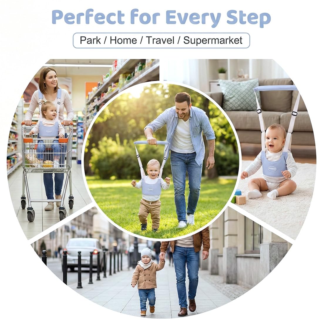 GWEOR Arnes bebe para caminar Correa Bebe Para Caminar, Ajustable Arnés de Seguridad Bebe con Hebilla de Seguridad Diseño de Malla Transpirable Arnes Bebes, Cinturón de Andador a Pie de Caminado, Azul - 5