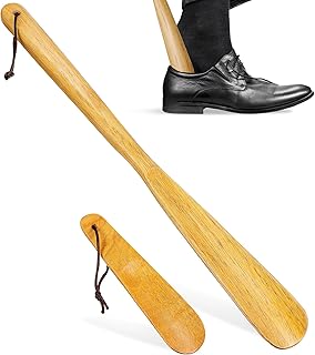 Healifty Wooden Shoe Horn 2 Pcs - 15.5in & 6.2in Shoe Spoon for Boots and Shoes, Shoe Horn Long and Short Handle for Seniors, & Adults