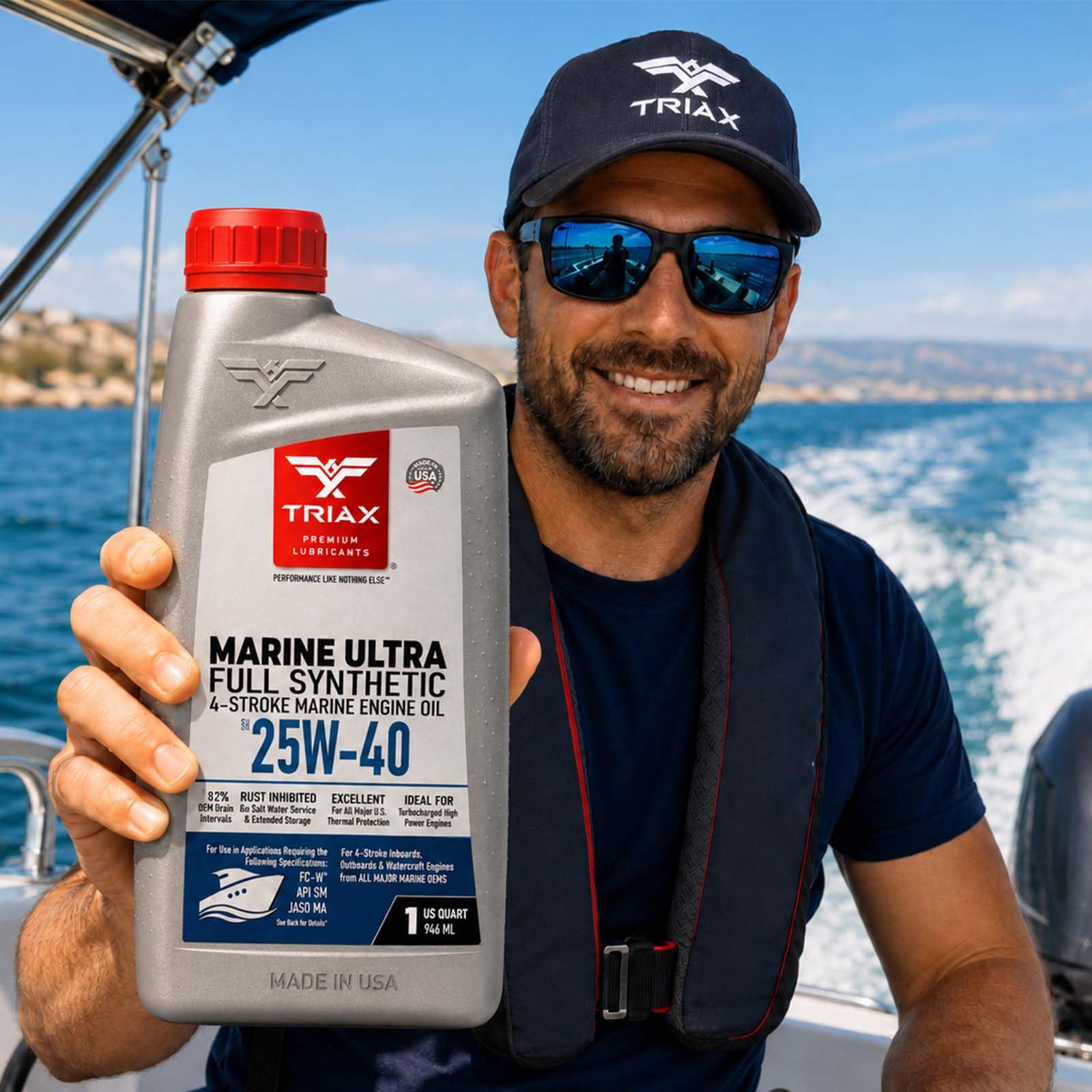TRIAX Marine Ultra 10W-30 Aceite de Motor Marino Sintético Completo de 4 Tiempos para Motores de Barcos Intraborda/Fueraborda/Deportivos, Cumple con NMMA FC-W, JASO-MA en 5 Cuartos/4,73 Litros.