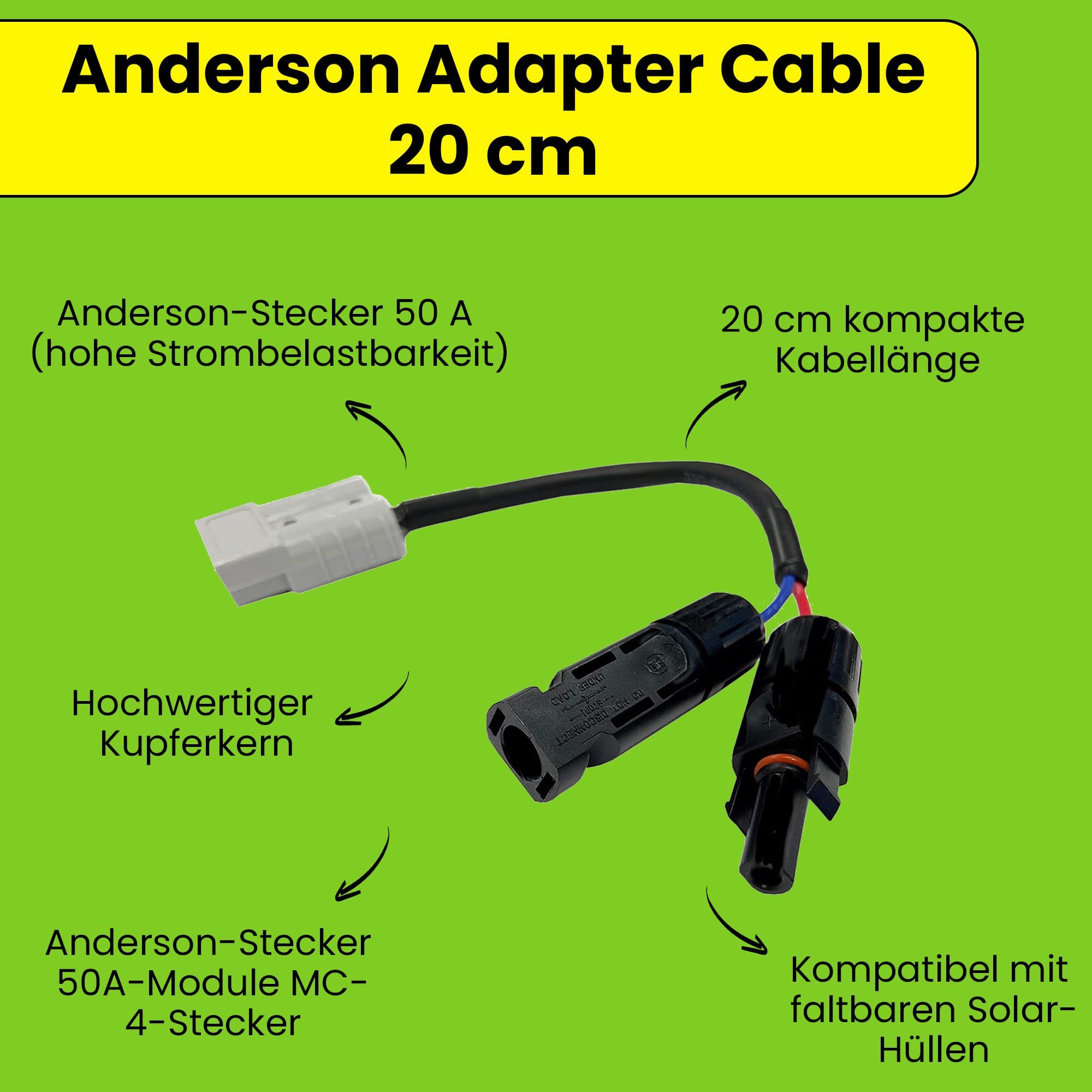 Anderson adapter 20 cm do złącza solarnego do modułów FSP i walizki solarnej