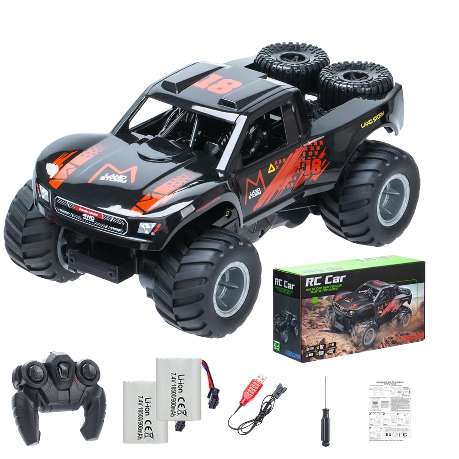 Vormyqez Remote Control Truck, 1:16 Scale 4x4 Amphibious Vehicle, 2.4GHz Off-Road RC Car (Red)
