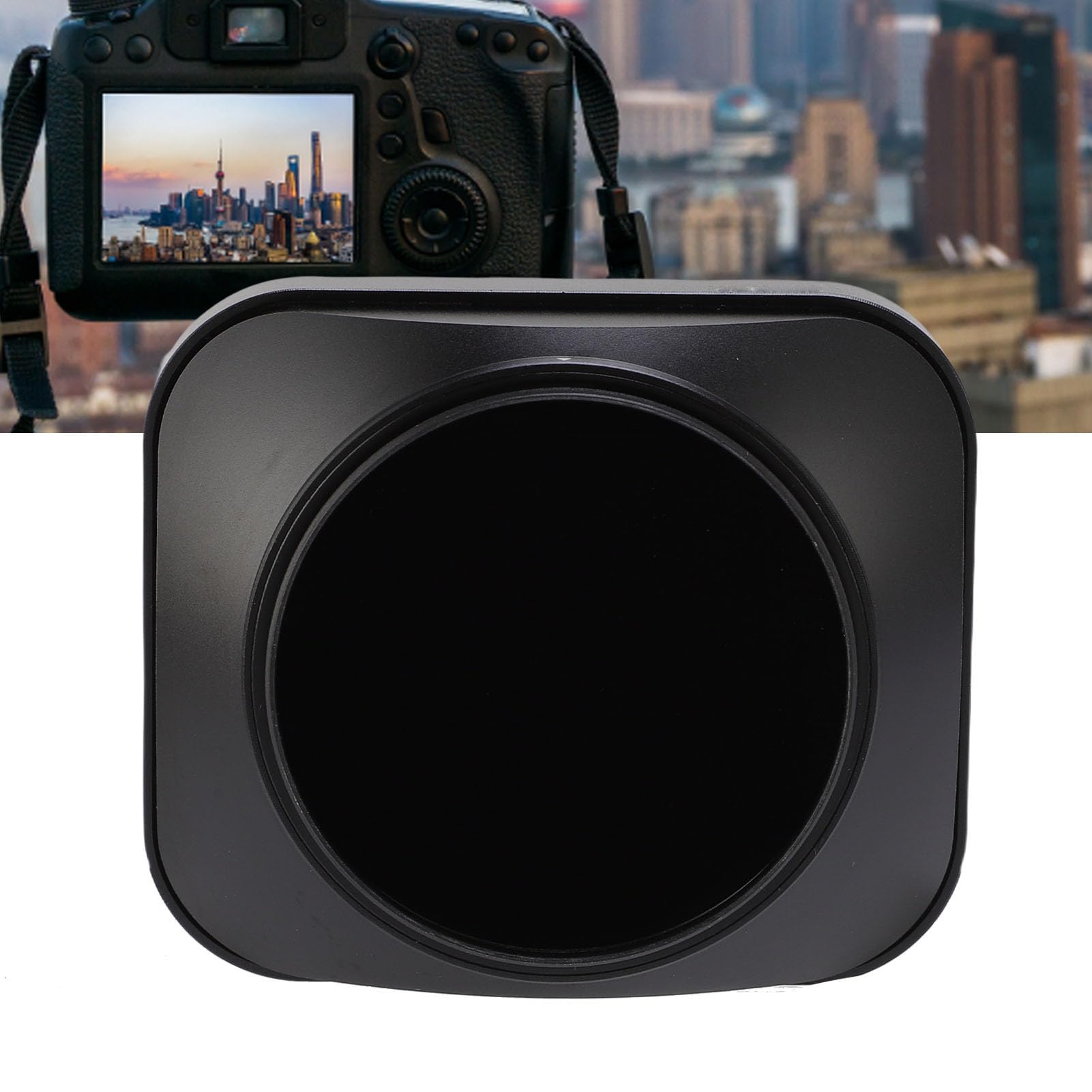 Naroote Paraluce Quadrato per Obiettivo da 55 Mm, Obiettivo con Filettatura Filtro E55 da 55 Mm, Paraluce Universale in Metallo in Lega di Alluminio, Accessori per Fotocamera (BLACK)