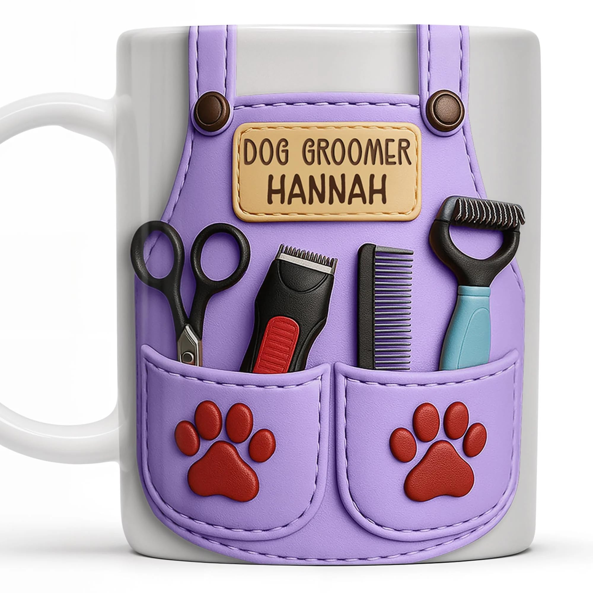 Dog Groomer Mug Paw Prints And Grooming Tools Coffee Mug Personalized Pet Grooming Coffee Cup Custom Drinking Mug