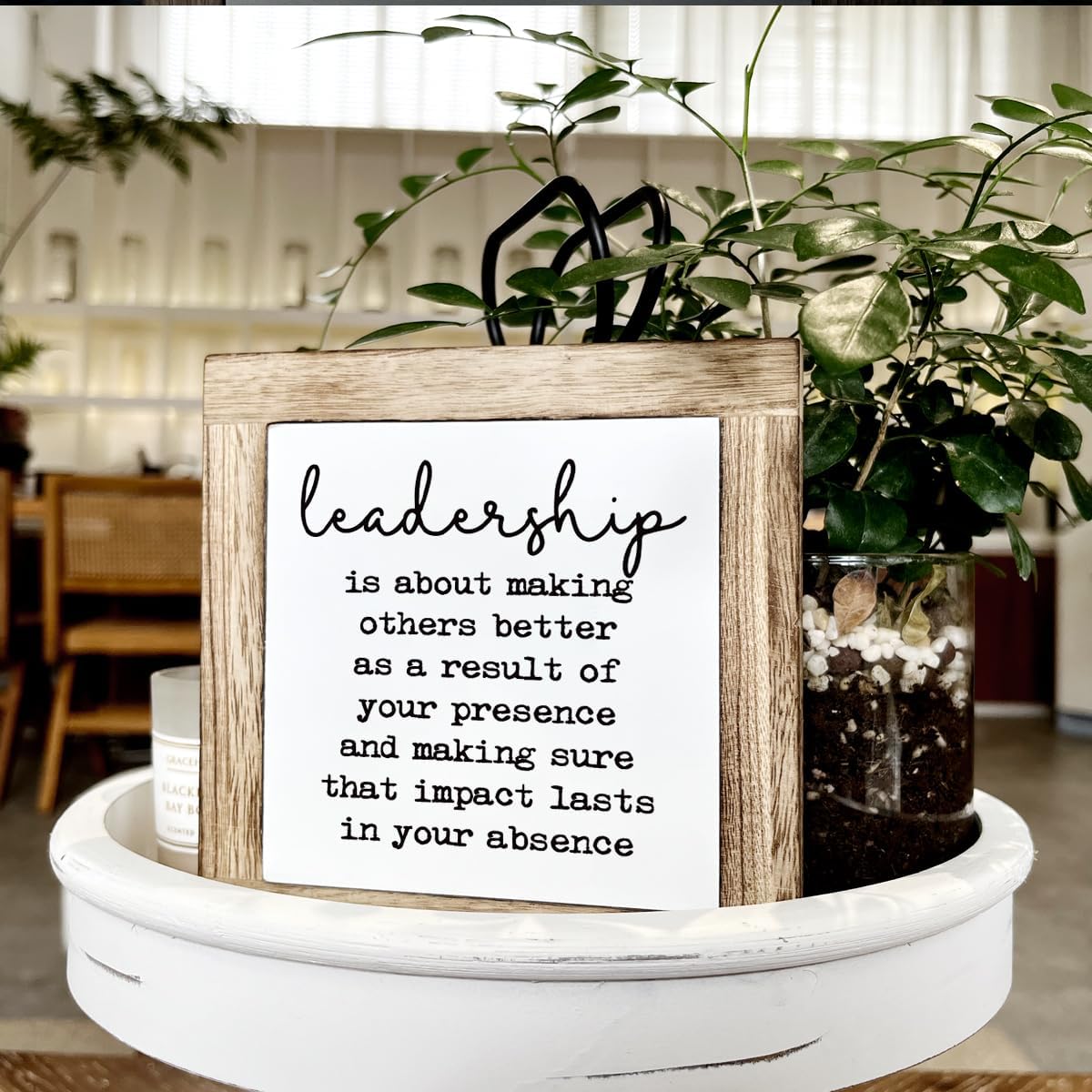 Leadership Wood Sign, Inspirational Office Decor for Entrepreneur, Office Desk Signs, Decorative Wooden Table Signs, Thank You Gift for Boss Leader, Leadership is about Making Others Better Sign image 4