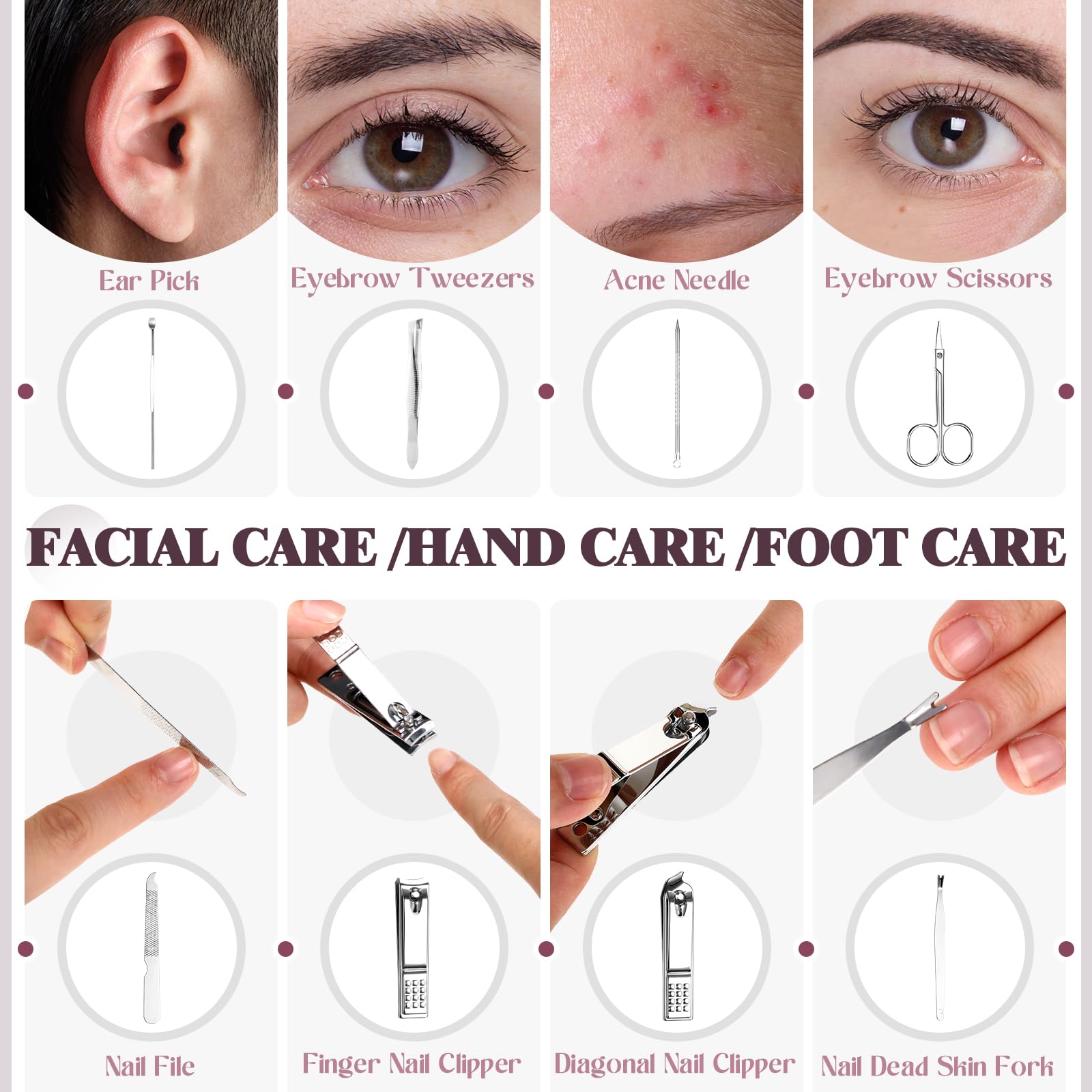 Geosar Set di 12 set per manicure, tagliaunghie, pedicure, kit per pedicure, in acciaio inossidabile, strumenti per la cura delle unghie, con custodia da viaggio di lusso, regalo per matrimonio