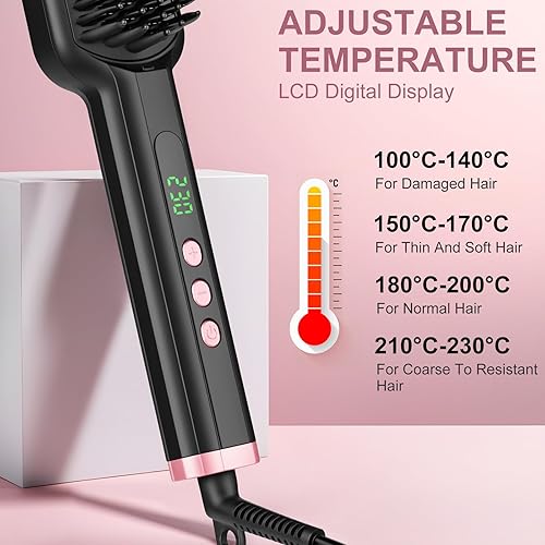 Miniatura 5 de SIQUER - Cepillo alisador de cabello iónico con pantalla LCD de 13 temperaturas, calentamiento rápido de 45 segundos, apagado automático, 60