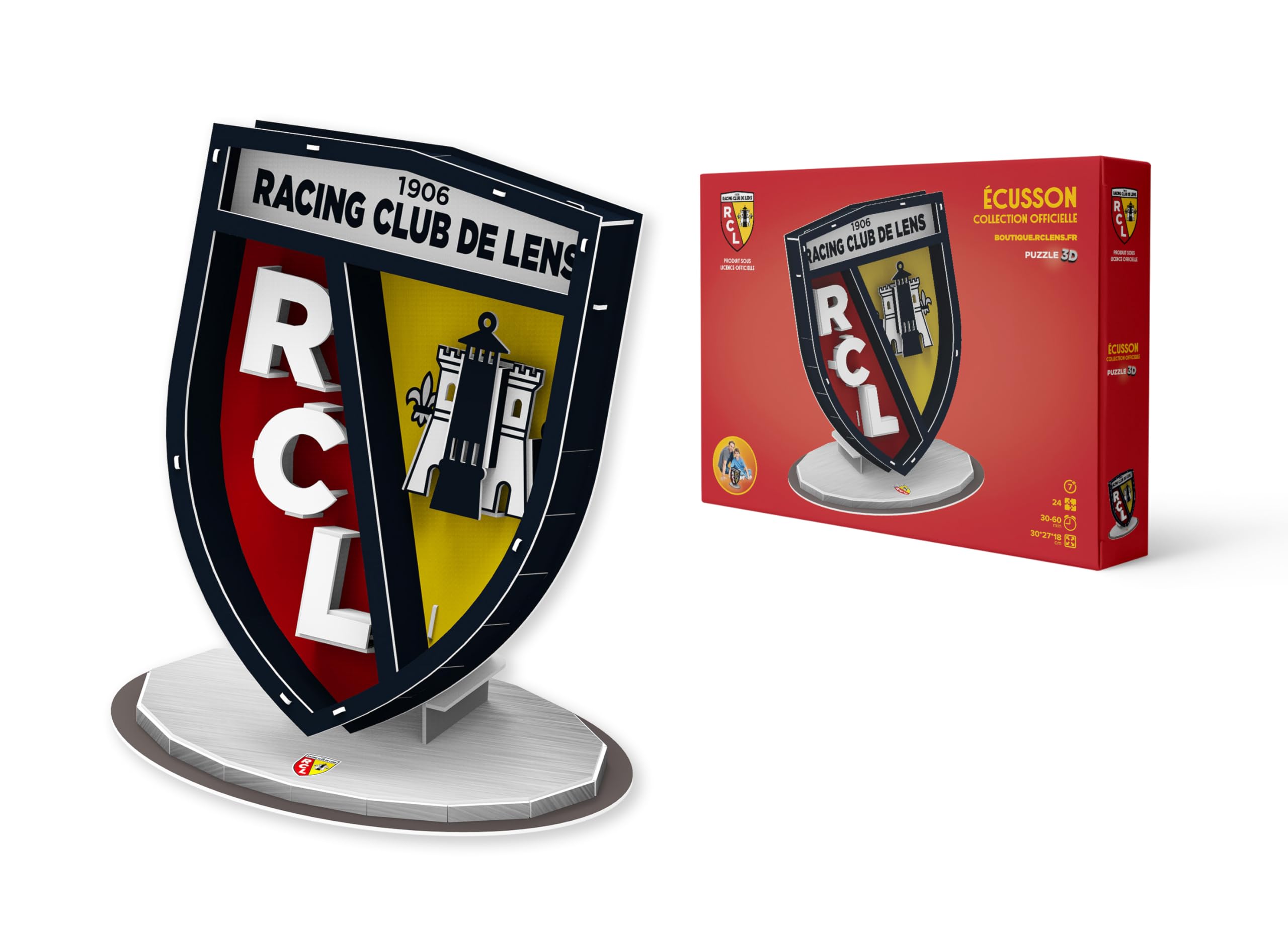Megableu - Puzzle 3D Écusson RC Lens Officiel – Maquette À Monter sans Colle Ni Outils –Licence Officielle - Puzzle Foot Enfants dès 7 Ans - Objet Déco – Activité Manuelle – Cadeau Supporter RCL