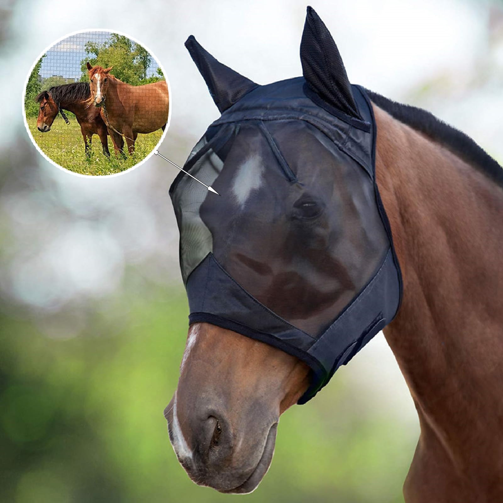 10 Stück Pferde-Fliegenmaske, anpassbare Gesichtsmasken für Pferde, super bequeme Fliegenmasken für Pferde mit verstellbarem UV-Schutz und Atmungsaktivität, für alle Arten von Pferden im Stall