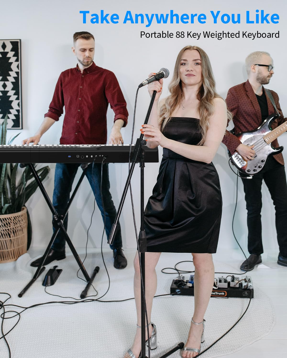 Efghfdh 88 Key Digital Piano Beginner Electric Keyboard Full Size with Semi-Weighted Velocity-Sensitive Keys Dual 20W Speakers Bundle include Sustain Pedal, Carrying Bag, Piano Stand, Earphone