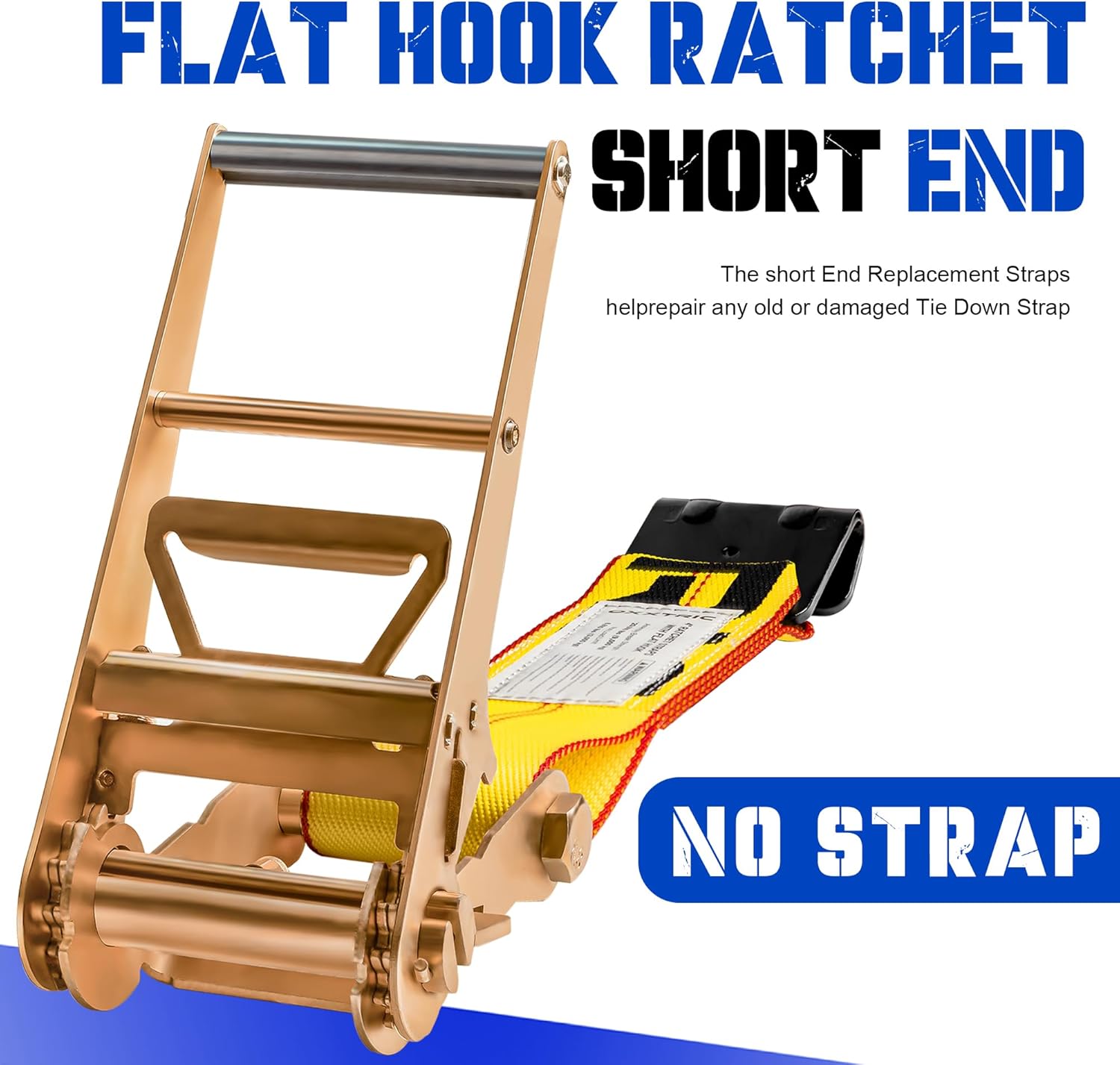 4 Inch Ratchet Strap with Flat Hook Fixed End, Heavy Duty Replacement for Flatbed Trailer, Vehicle Tie Down Straps, Cargo Control, 6600lbs WLL - 2 Pack