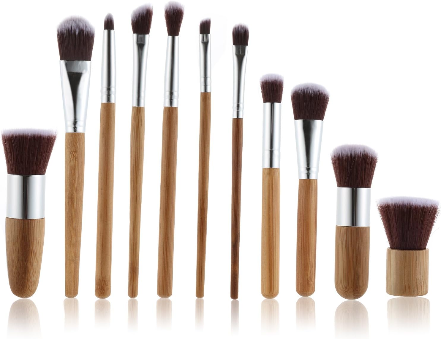 Bohol 11pcs Bamboo Handles Premium Soft Synthetic Makeup Brush Set Face Eye Shadow Eyeliner Foundation Blush Lip Powder Liquid Cream Brush Cosmetics Brushes Kit with Travel Bag