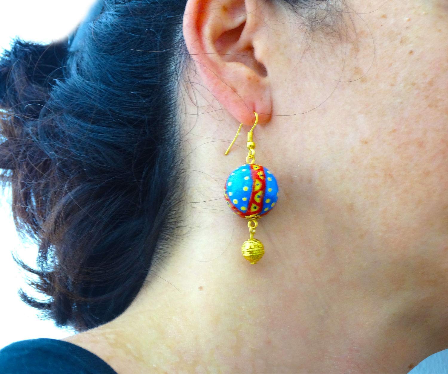 Boucles d'oreilles en céramique peintes à la main - SPHÈRES DE VIETRI - Boucles d'oreilles pendantes pour femme, Bijoux en céramique peinte, Crochet en argent, Fabriqué en Italie, Bijoux, Artisanat