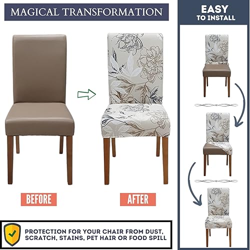 Miniatura 4 de SPRINGRICO Fundas para sillas de comedor, paquete de 6, fundas elásticas para sillas de comedor, de elastano, lavables, fundas para sillas Parsons