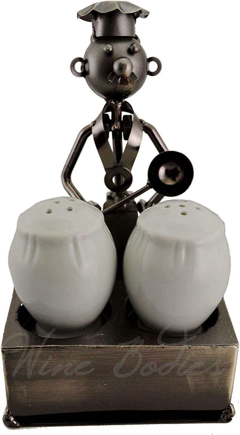 Three Star Metal Table Top Chef Salt and Pepper Shaker, Charcoal