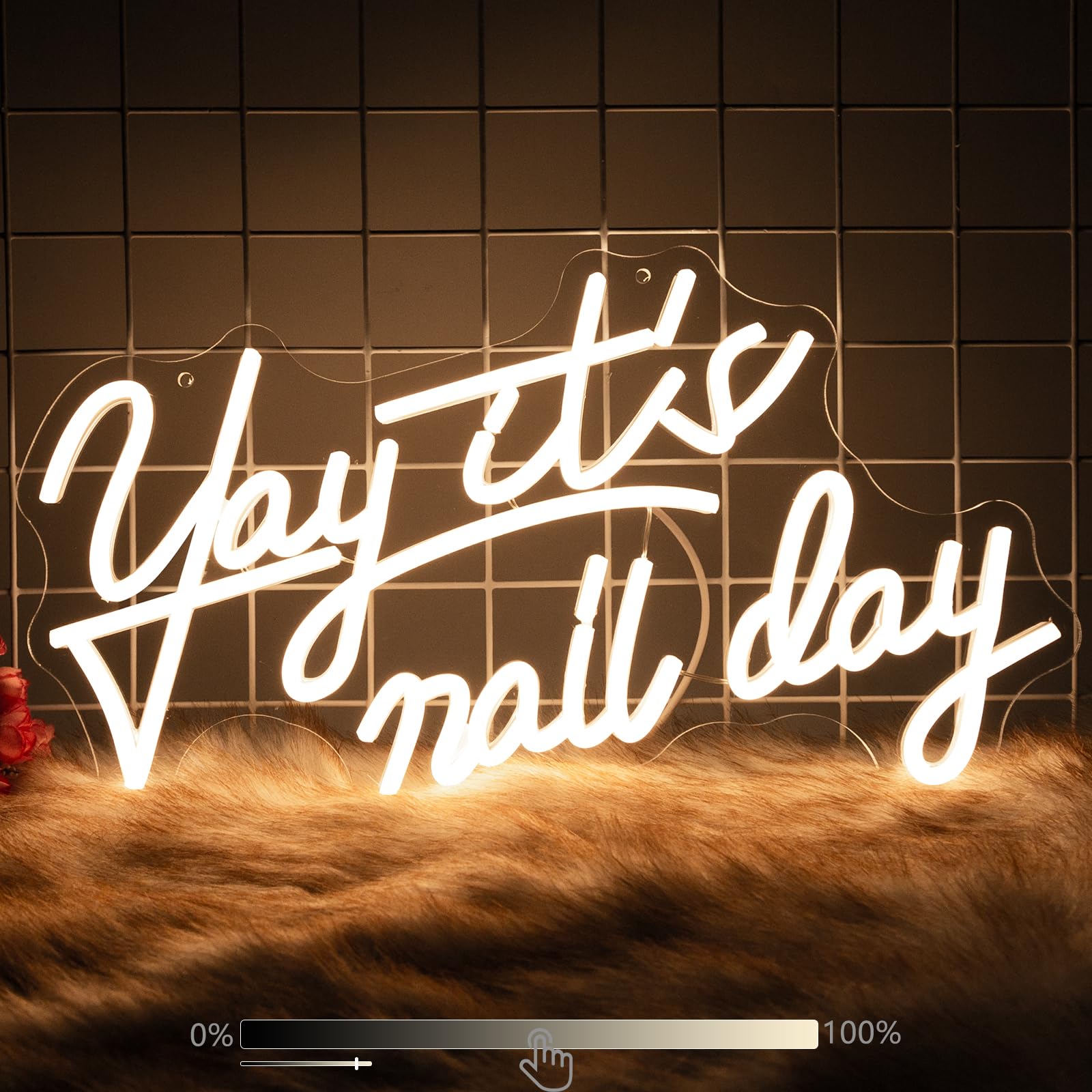 Moodlion Yay It's Nail Day - White Neon Sign for Wall Decor, LED