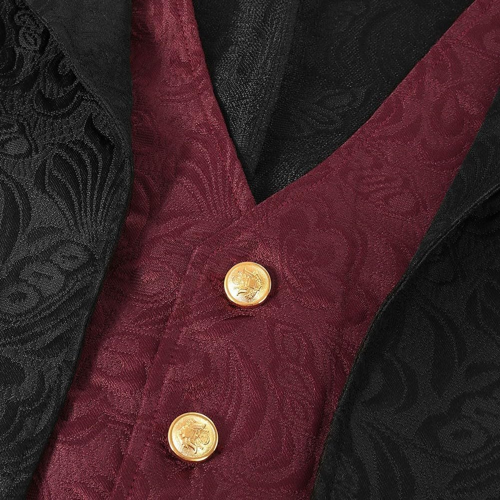 Men's Steampunk Vintage Tailcoat Jacket Gothic Victorian Frock Coat Uniform Halloween Costume In Red/Blue/White, Sizes S-4XL(L Red)