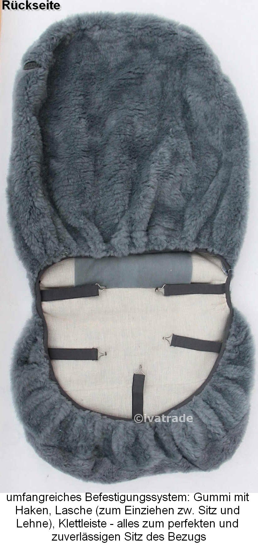 1x Lammfell Sitzbezug aus Lammwolle Seat A B E Klasse (Grau)