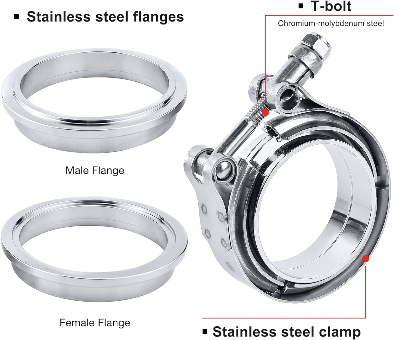 LokoCar 2.0 Inch V Band Clamp with Flange Male Female Stainless Steel 2Pcs