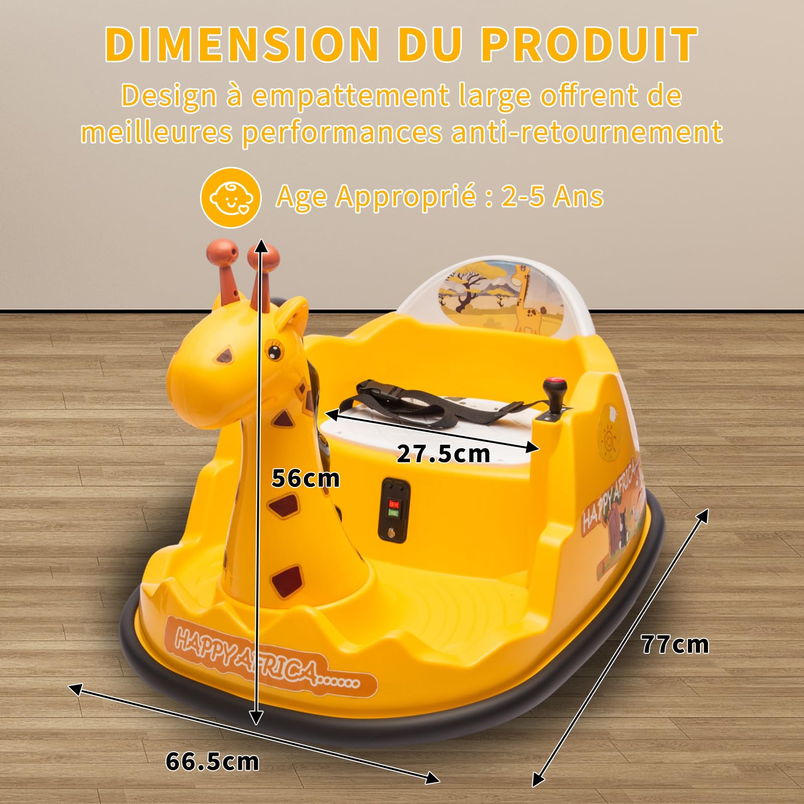 Garvee Autoscontro Elettrico per Bambini 6V Doppio Motore Design a Giraffa | Macchina Elettrica con Telecomando, Luci LED, Musica, Cintura di Sicurezza, Caricao 20 kg, per Bambini 2-5 Anni, Giallo
