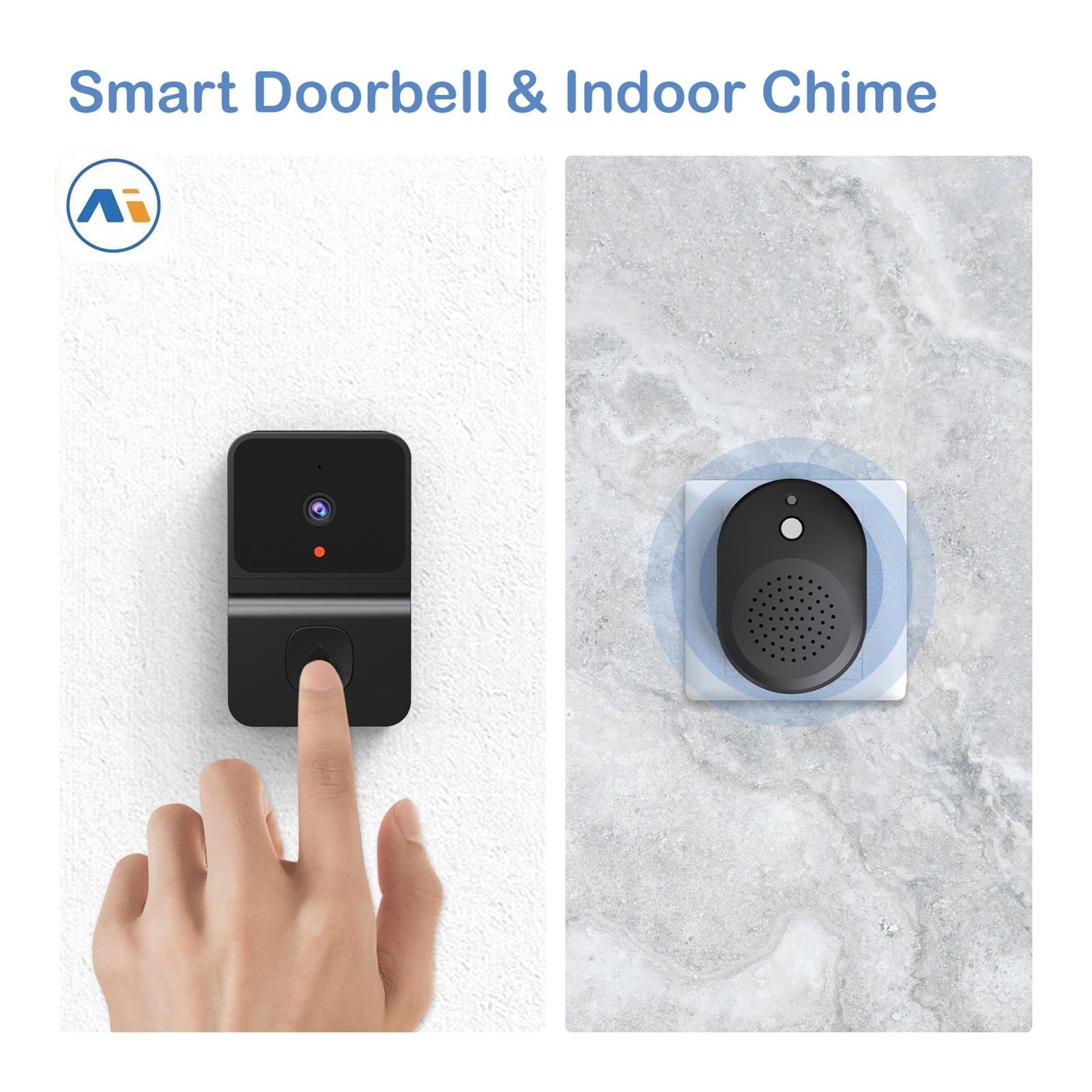 Timbre inalámbrico WiFi para exteriores, cámara HD, timbre de seguridad (negro)