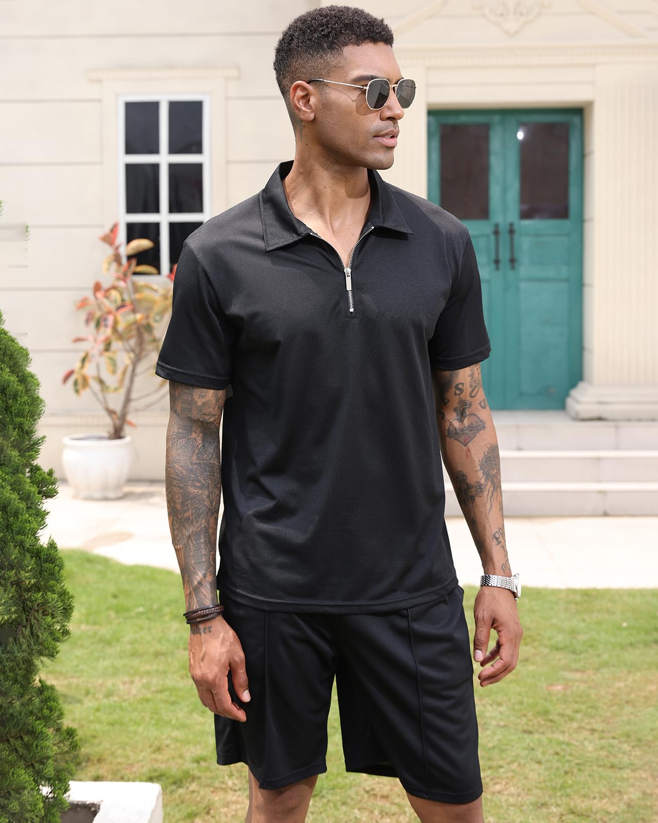 PRIVIMIX Chándal de Verano para Hombre 2 Piezas Manga Corta Camisetas de Polo y Correr Conjunto de Camisas Pantalones Cortos Negocios Ropa de Ocio