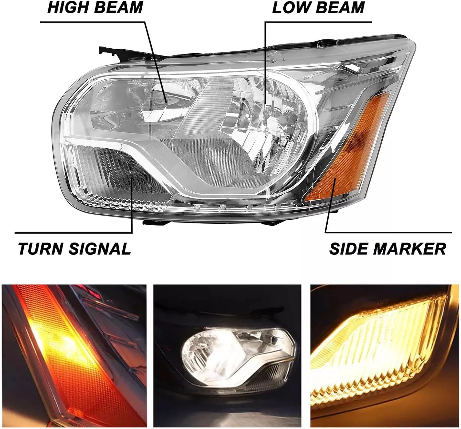 Bewild Headlight Headlamp Assembly w/Bulbs For 2014-2024 Ford Transit 150 250 350 Clear Lamp Lens Chrome Housing Pair Left & Right Side Replacement CK4Z13008CA/CK4Z13008DA, FO2502329/FO2503329