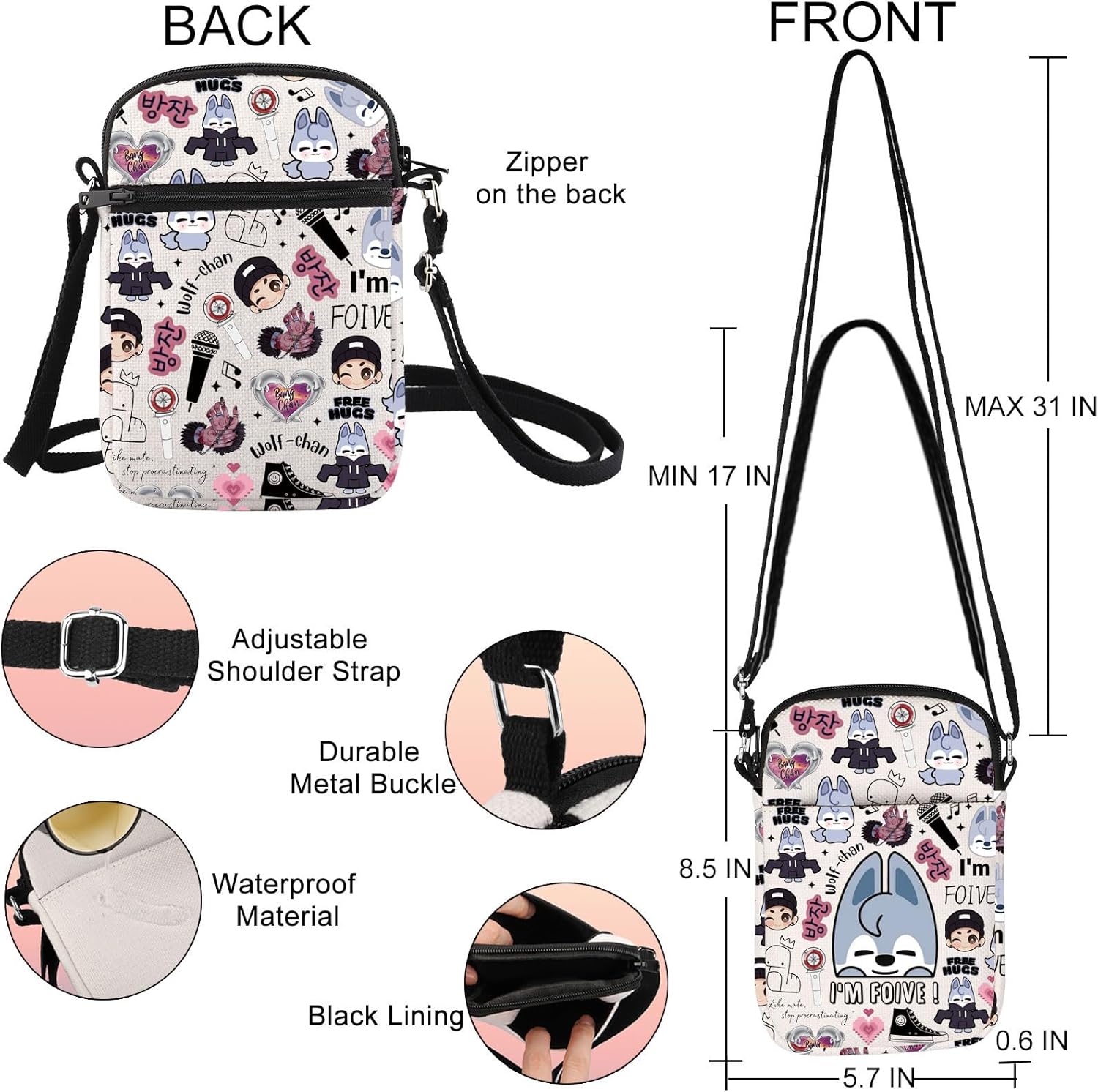 JNIAP Korean Group Stay Crossbody Bag Korean Group Stay Wolf Gifts I'm Foive Gifts Stay Merchandise Stay Wolf Shoulder Bag - Image 4