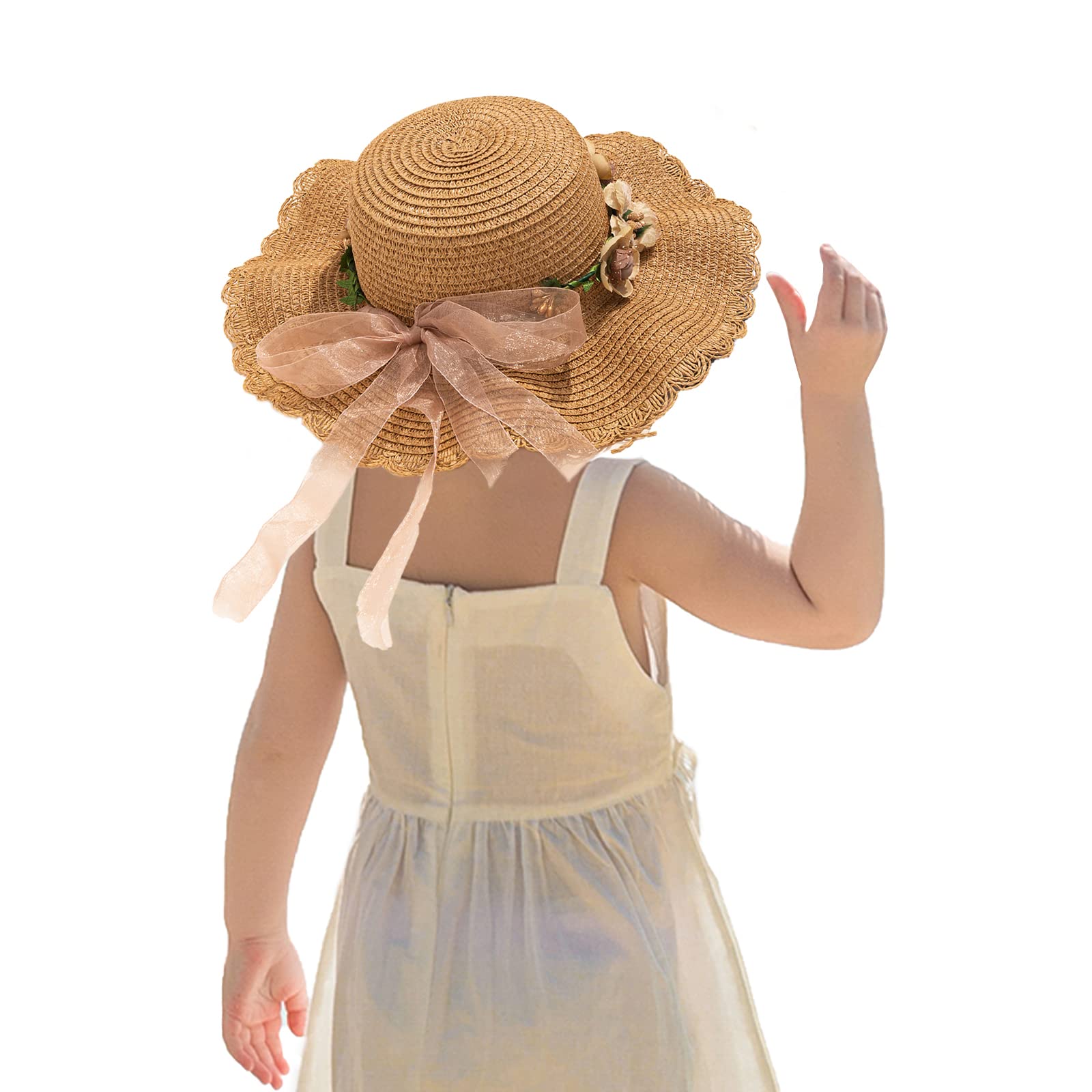Kunyeah Sombrero de Paja de Verano para niñas Gorra de ala Ancha Plegable Sombreros con Visera protección Solar Sombreros de Playa, Gorra Flexible con Lazo