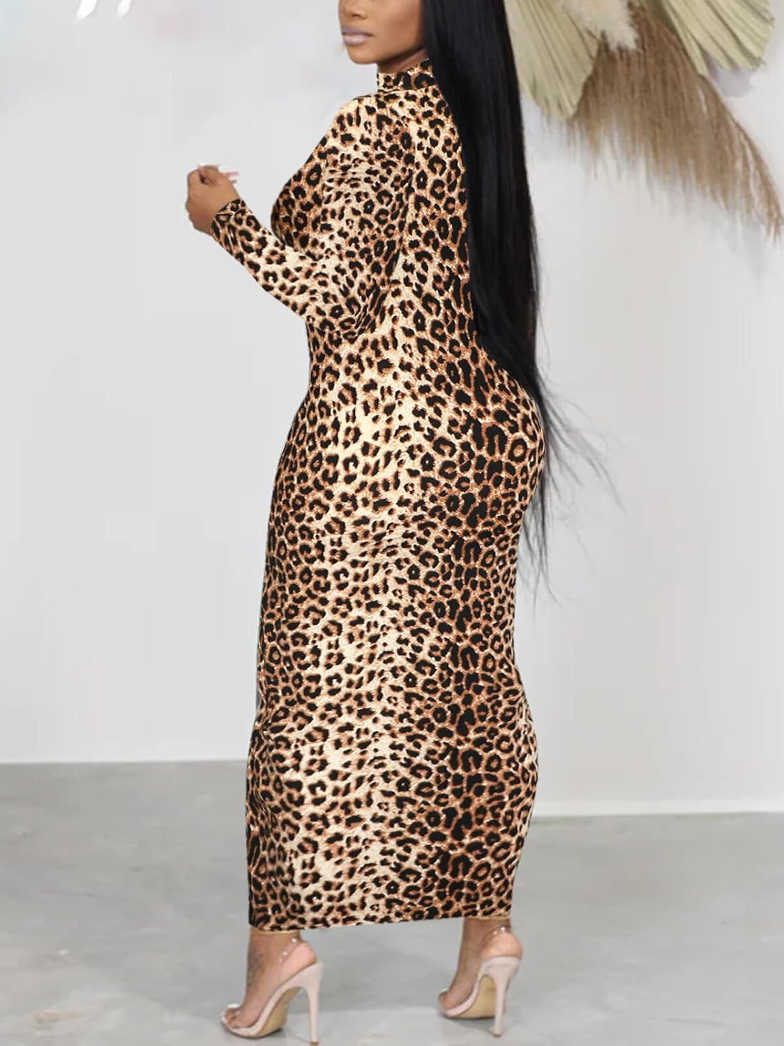 Women's Long Sleeve Bodycon Dress Maxi Mock Neck Fall Winter Casual Club Party T Shirts Tight Dresses - Image 5