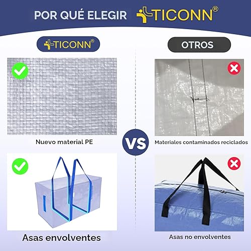 Miniatura 2 de Ticonn - Bolsa de transporte extragrande con cremalleras y asas de transporte, resistente, para ahorrar espacio, color azul