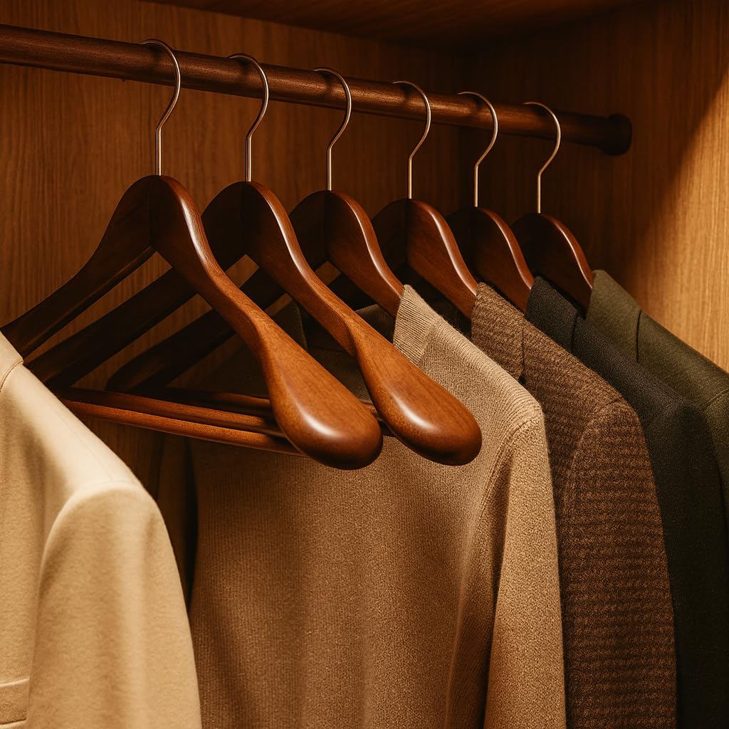 Wooden Wide Clothes Hanger Pack of 12, Walnut