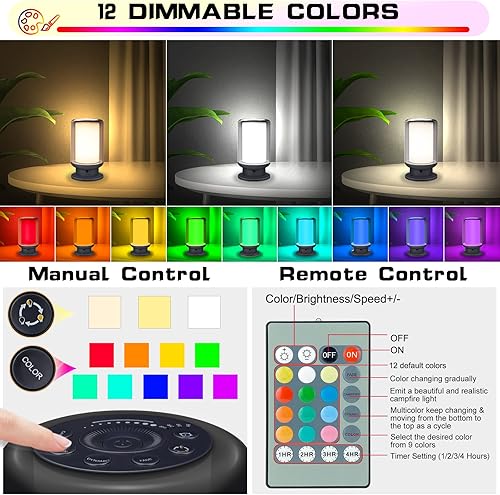Miniatura 10 de HONGUT Lámpara de mesa LED, lámparas de mesita de noche para dormitorios con cambio de color, lámparas LED regulables de noche con carga USB,