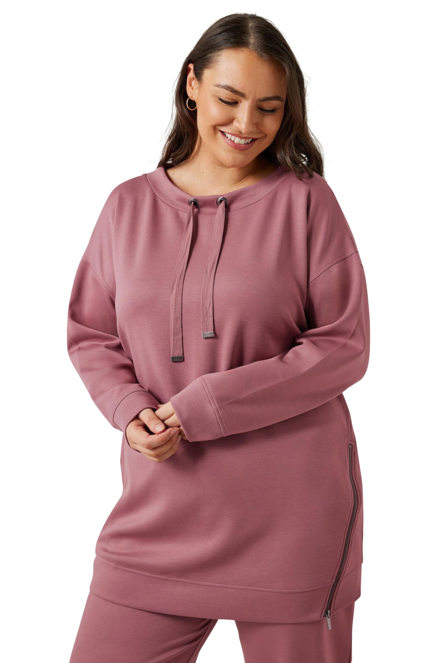Evans Women's Pink Curve Luxe Zip Detail Sweatshirt - Plus Size Curve