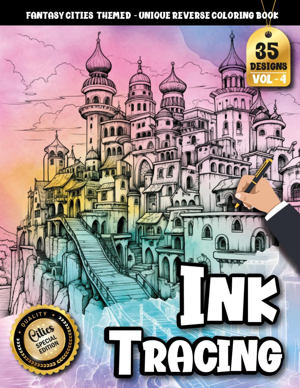Ink Tracing Book: Fantasy Cities for Inspiring Quiet Moments and Creativity: Adult coloring book for art lovers | Relax with imaginative, richly detailed city worlds (Fantasy Cities Tracing Series)